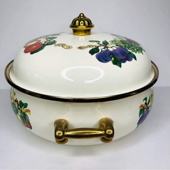 KENSINGTON Pot Tabletops Unlimited Fruits 4 Quart Brass Gold Knot Handle Trim - Picture 7 of 11